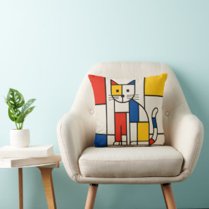 Mondrian-Stil geometrische Katze abstrakte Pop-Art Kissen