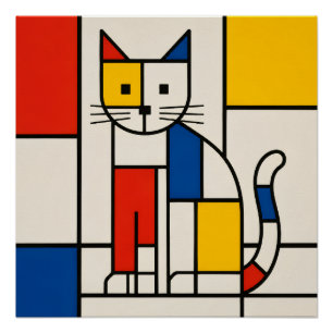 Mondrian-Stil geometrische Katze abstrakte Pop-Art Poster