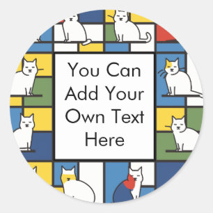 Mondrian Style Artistic Cat Illustration Runder Aufkleber