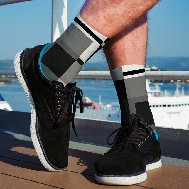 Mondrian Style Gray Abstrakt Modern Geometric Chic Socken (Von Creator hochgeladen)