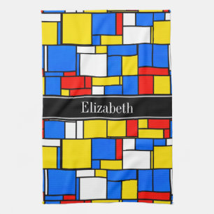 Mondrian Style Red Blue Yellow Black Name Monogram Handtuch