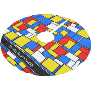 Mondrian Style Red Blue Yellow Black Name Monogram Polyester Weihnachtsbaumdecke