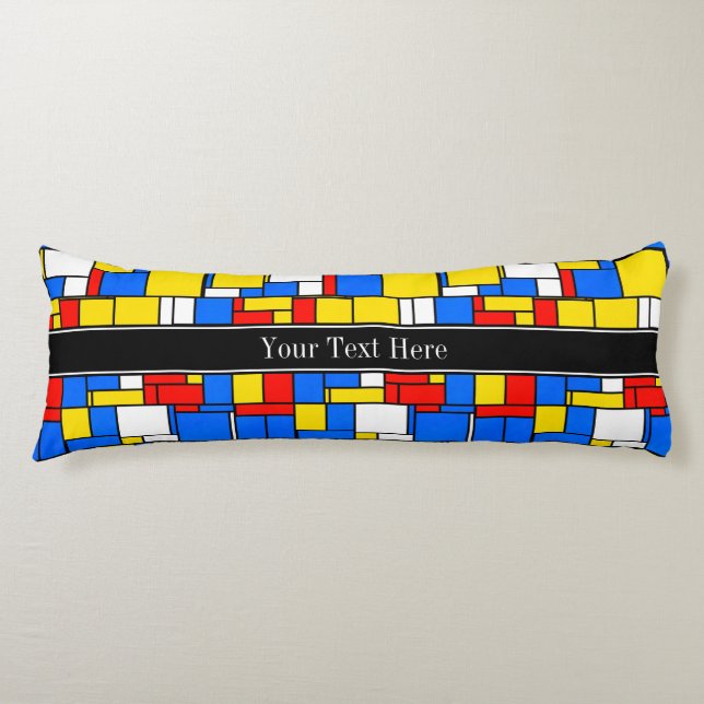 Mondrian Style Red Blue Yellow Black Name Monogram Seitenschläferkissen (Vorderseite)