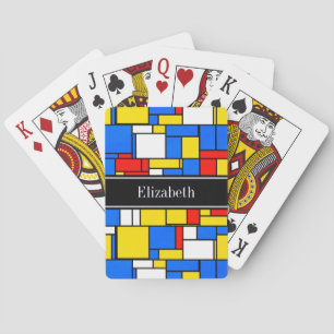 Mondrian Style Red Blue Yellow Black Name Monogram Spielkarten
