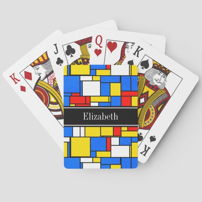 Mondrian Style Red Blue Yellow Black Name Monogram Spielkarten (Rückseite)