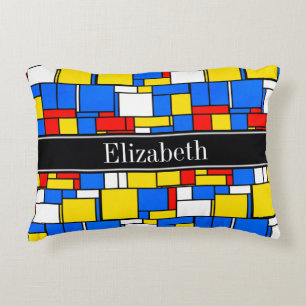 Mondrian Style Red Blue Yellow Black Name Monogram Zierkissen