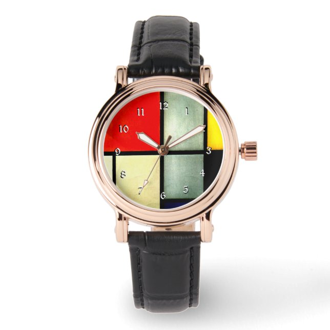 Mondrian - Tableau 3, berühmtes abstraktes Kunstwe Armbanduhr (Vorderseite)