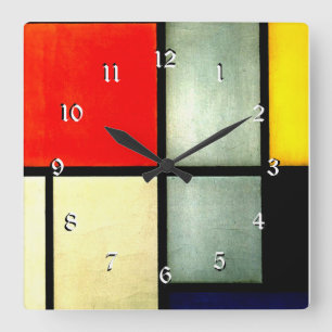 Mondrian - Tableau 3, berühmtes abstraktes Kunstwe Quadratische Wanduhr