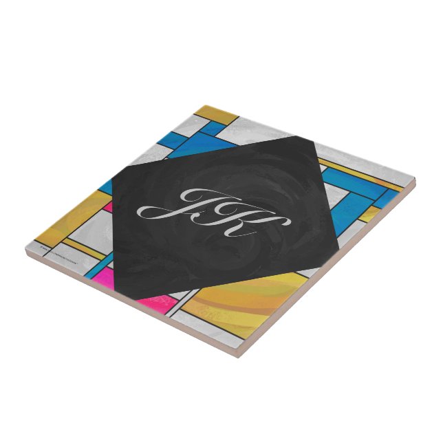 Mondrian Yellow Pink Blue Print Fliese (Seite)