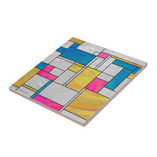 Mondrian Yellow Pink Blue Print Fliese