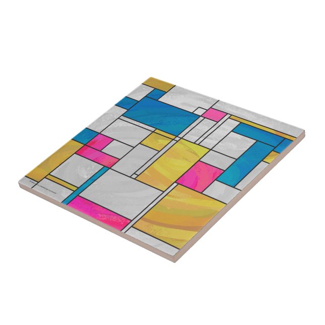 Mondrian Yellow Pink Blue Print Fliese (Seite)
