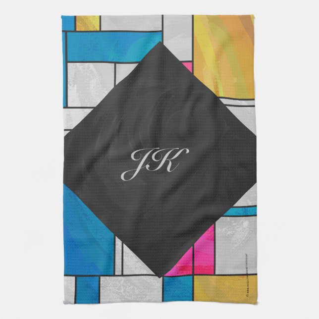 Mondrian Yellow Pink Blue Print Handtuch (Vertikal)