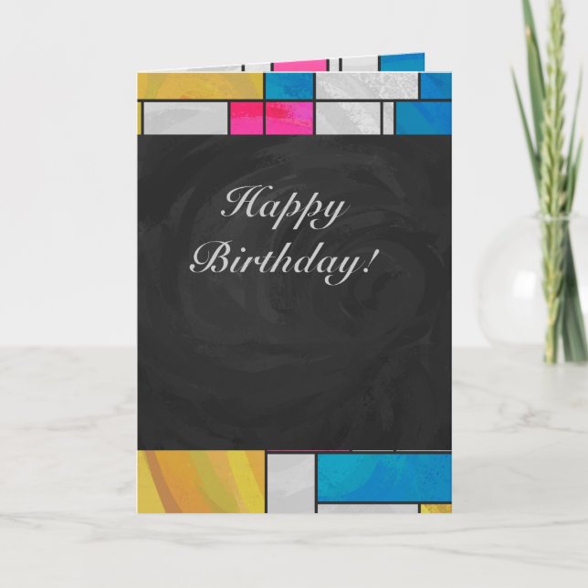 Mondrian Yellow Pink Blue Print Karte (Vorderseite)