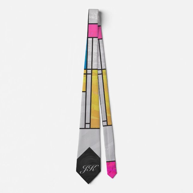 Mondrian Yellow Pink Blue Print Krawatte (Vorderseite)