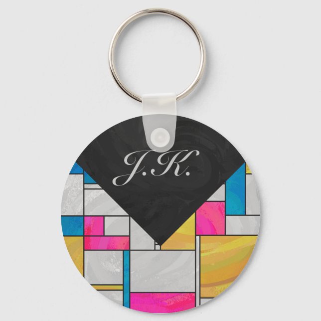 Mondrian Yellow Pink Blue Print Schlüsselanhänger (Vorderseite)
