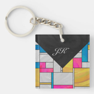 Mondrian Yellow Pink Blue Print Schlüsselanhänger