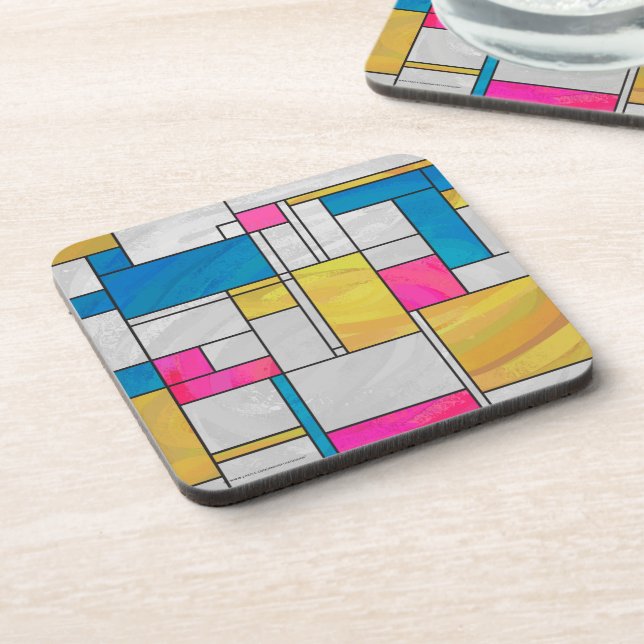 Mondrian Yellow Pink Blue Print Untersetzer (Linke Seite)