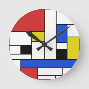 Mondrian zeichnet ringsum Wanduhr