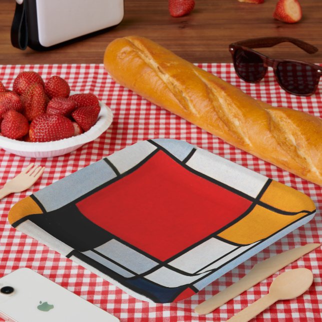 Mondrian - Zusammensetzung with large red plane Pappteller (Picknick)