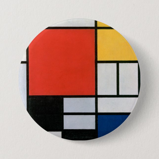 Mondrian's Zusammensetzung Rot, Gelb, Blau, Schwar Button (Vorderseite)