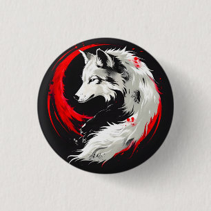 Mondroter Weißer Wolf Button