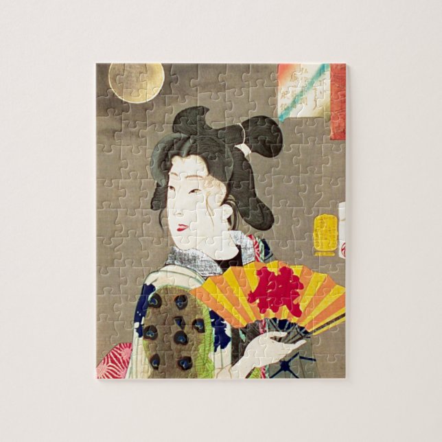 Mondschein-Geisha-Japaner Woodblock Ukiyo-e (Vertikal)