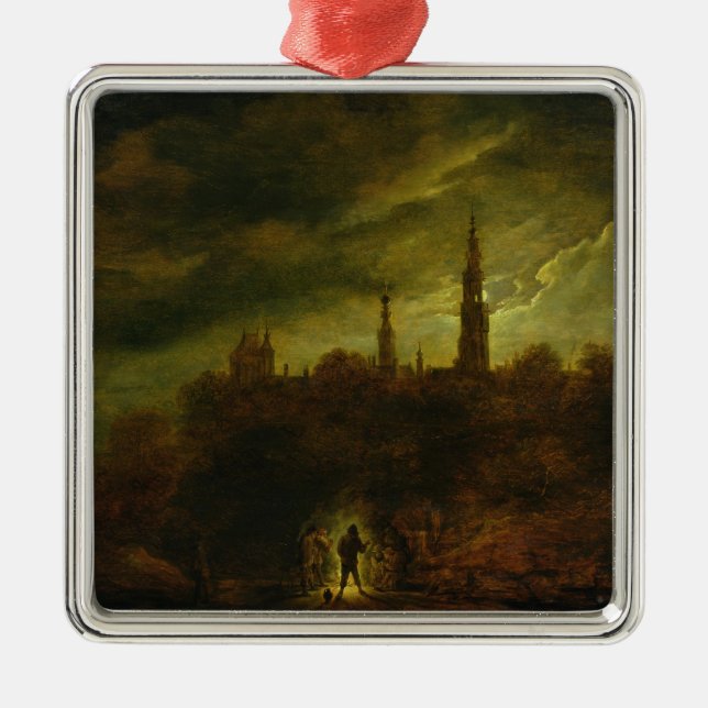 Mondschein-Landschaft Silbernes Ornament (Vorne)