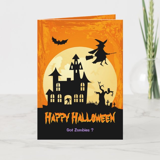Mondschein-Spuk Haus im Graveyard - Halloween Karte (Vorderseite)