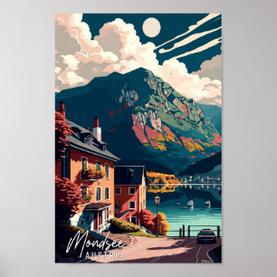 Mondsee Austria Vintage Art Illustration Poster