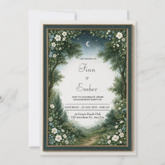 Mondsichel-Smaragd-Waldrahmen-Hochzeit Einladung