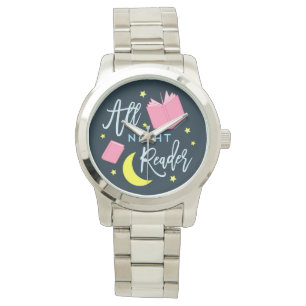 Mondsterne und rosa Bücher für die ganze Nacht Armbanduhr