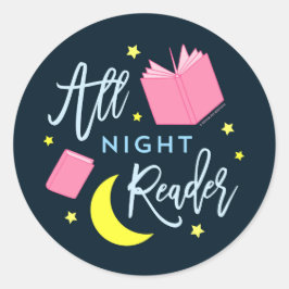 Mondsterne und rosa Bücher für die ganze Nacht Runder Aufkleber