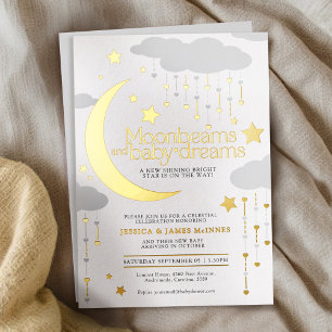 Mondstrahlen Baby-Träume grau Goldfolie Baby Showe Folieneinladung