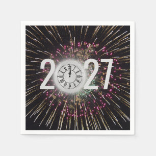 Monduhr und Feuerwerk 2026 Silvester Serviette