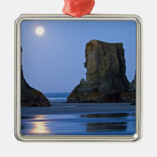 Monduntergang, Bandon Beach, Oregon. Ornament Aus Metall