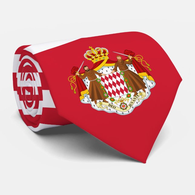 Monégasque Flag & Coat of Arms, Fahne Monaco Krawatte (Gerollt)