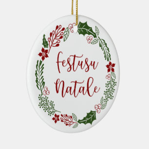 Monégasque Merry Christmas Wreath, Festusu Natale Keramik Ornament