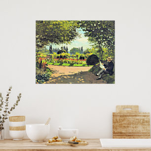 Monet - Adolphe Monet beim Lesen im Garten Poster