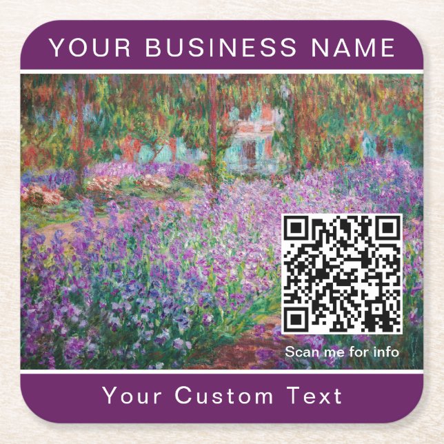 Monet - Artist's Garden at Giverny - QR Code Rechteckiger Pappuntersetzer (Vorderseite)