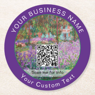 Monet - Artist's Garden at Giverny - QR Code Runder Pappuntersetzer