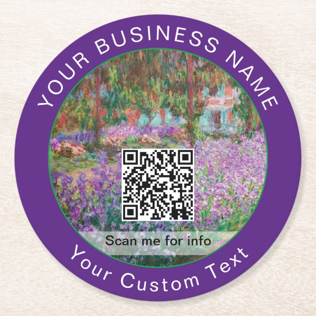 Monet - Artist's Garden at Giverny - QR Code Runder Pappuntersetzer (Vorderseite)