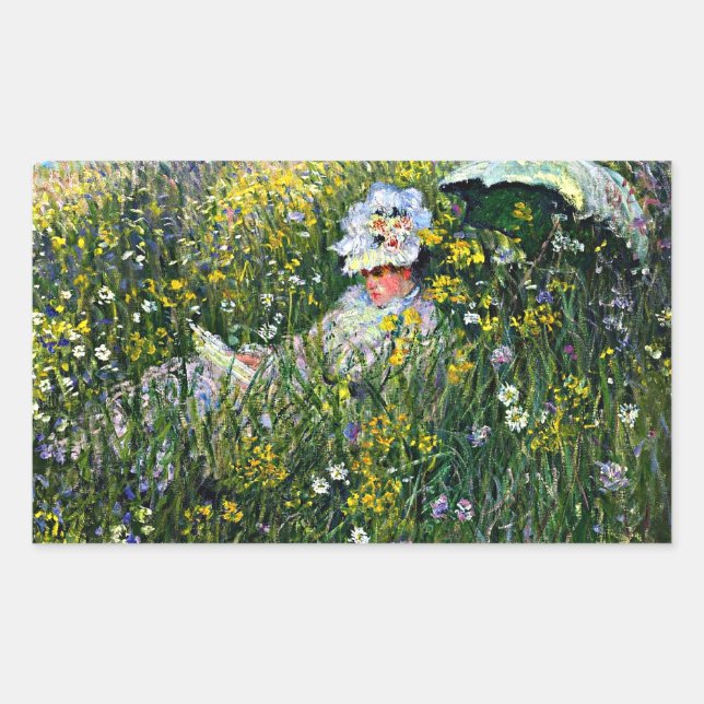 Monet - Auf der Wiese Rechteckiger Aufkleber (Vorderseite)