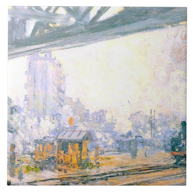 Monet - Außerhalb des Bahnhofs Saint-Lazare Fliese (Vorderseite)