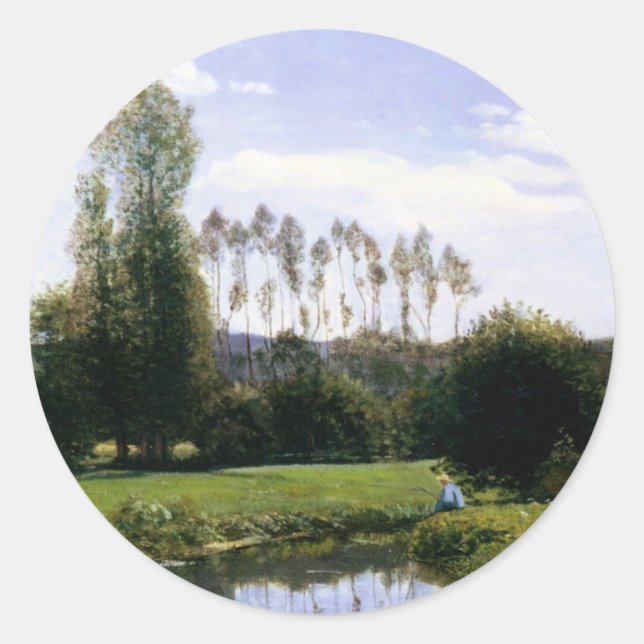 Monet - Blick auf Rouelles Le Havre, schöne Kunst, Runder Aufkleber (Vorderseite)