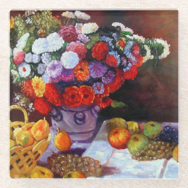 Monet Blume und Obst Glasuntersetzer (Vorderseite)
