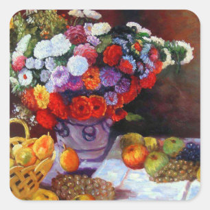 Monet Blume und Obst Quadratischer Aufkleber
