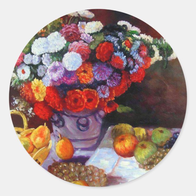 Monet Blume und Obst Runder Aufkleber (Vorderseite)
