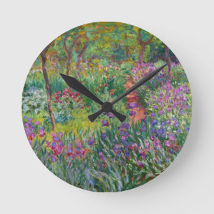 monet Blumen Vintag d-Iris-Garten-an-giverny Runde Wanduhr