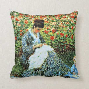 Monet: Camille Monet and Child in Artist's Garden Kissen