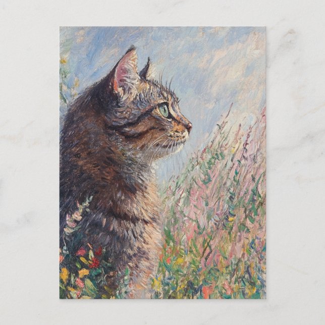 Monet Cat Vintag Postkarte (Vorderseite)